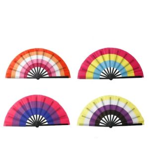 Arc-en-ciel pliant ventilateurs LGBT coloré ventilateur à main pour femmes hommes fierté fête décoration musique Festival événements danse Rave fournitures