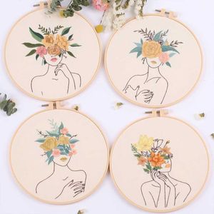 中国のスタイル製品DIY Stamped Embroidery Starter with Flowers Plants Beautiful Girls Cross Stitch Set Punch Needlework Tools with Hoop