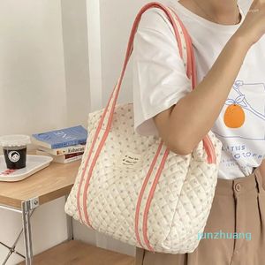 Bolsas Quilting Feminina Bolsa de Algodão Lona Portátil Bonita Livros Bolsa de Ombro com Zíper Bolsa Grande Meninas Pano Macio Compras