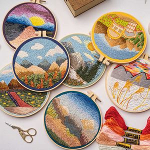 Chinese Style Products DIY Flower Landscape Pattern Embroidery Embroidery Beginner Set Round Hoop Sewing Craft Needlework Tools Home Room Decor