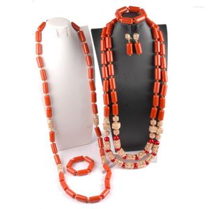 Necklace Earrings Set African Wedding Jewelry For Women And Man Imitation Coral Beads Long Nigeria Bride Party Accessorise