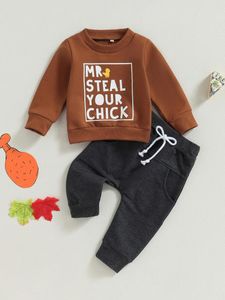 衣料品セットサンクスギビング幼児の女の子の衣装かわいい七面鳥のプリント長袖スウェットシャツと弾力性のあるパンツ2ピースフォールトラックスーツ
