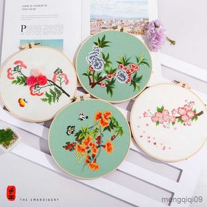 Produkty w stylu chińskim DIY Haft sztuki wzór kwiatowy drukowane igły krzyżowe zbiór zestawu szycia malowanie rzemieślnicze prezent R230803