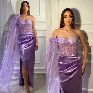 Sexy Lavender Sequins Evening Dresses Sweetheart Formal Party Prom Dress Pleats Split Dresses for special occasion