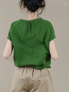 Kvinnors tröjor 107-109cm Byst / vår sommarkvinnor All-Match Green Comfy Loose Sticked Cotton Ramie Pullover / Jumpers