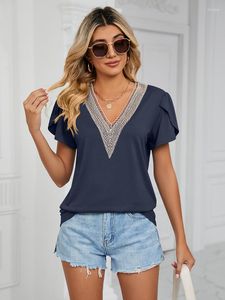 Camisetas femininas verão manga curta para mulheres 2023 moda decote em v elegante casual senhoras tamanho grande camiseta oversize tops