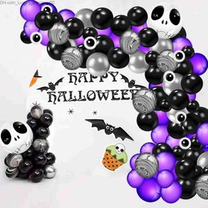 Decoração de festa Festa de Halloween Roxo profundo, preto e aterrorizante, balões de folha de crânio, kit de arco dobrável, decoração de festa de aniversário interna e externa Z230803