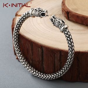 Kinitial Bangle Men Nordyc Viking Dragon Antique Jewelry Srebrny kolor Brązowy Open Mankiet Bransoletka Skandynawska Akcesoria 230802