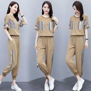 Women's Two Piece Pants Casual Tracksuit Peice Set Spring And Summer Fashion Korean Clothes Short Sleeve Tops Sweat Suit For Women