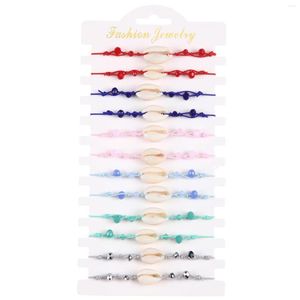 Link Bracelets Boho 12pcs/Sets Shell Crystal Beads Braided For Women Men Summer Beach Friendship Rope Wholesale Simple Jewelry Gifts