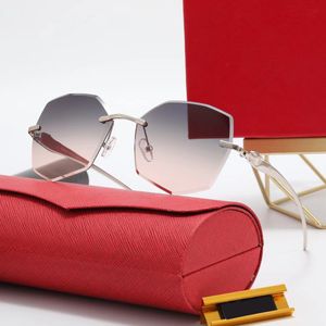 polygon sunglasses rimless glasses women cutting lens metal leg gradient polychromatic Euro american trend fashion Miss sun glasses women glasses case hard shell