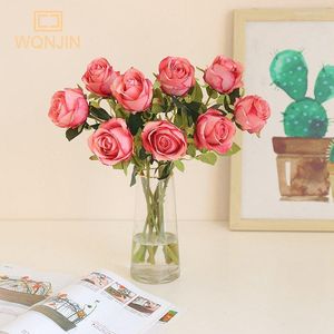 Flores decorativas linda seda rosa rosa artificial decoração de mesa de casamento para casa buquê longo arranjo de plantas falsas presentes para o dia dos namorados