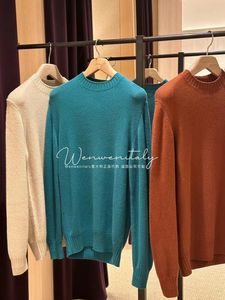 Menströjor Autumn och Winter Loro Piana långärmad kashmir rund hals tröja pullover brun grön beign