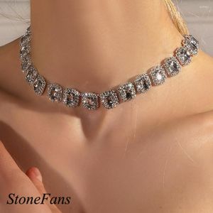 Pendant Necklaces Stonefans Bling Charm Crystal Cube Necklace For Women Men 2023 Rhinestone Tennis Clavicle Chains Jewelry Gifts