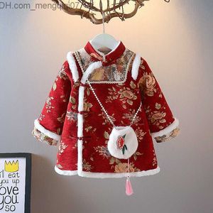 Girl's Dresses Men's Swimwear Winter Girls' Clothing Children's Tang Qipao Princess Embroidery Cotton Pad Children's Red New Year Clothing Tank Top Z230803