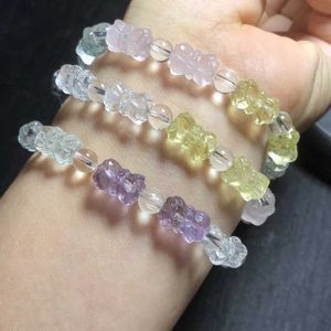 チャームブレスレット1 PC FENGBAOWU NATURAL CITRINE ROSE ROCK QUARTZ AMETHYST LOTUS BRACELET REIKI HEALING HEALING STONE FASHION JEWELLRY GIEFT