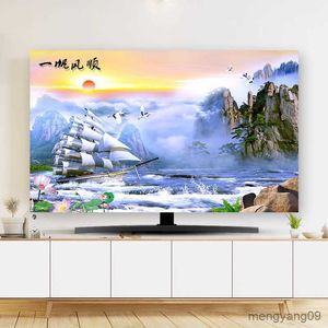 Dust Cover Custom 32" 85" Decorative Hood Cover for Screen TV Sailboat Seaside Floral Reed Coconut Trees Crane Seagull Shell R230803