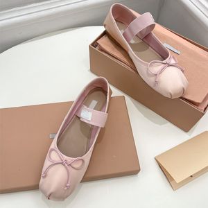 Klänningskor söt rosa siden bowknot platt sko kvinna märke äkta läder foder balett skor rund tå elastisk band runningssko 230802