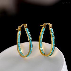 Orecchini a cerchio Vintage Blue Stone Big Round per le donne Bohemian Simple Geometric Gold Color Gold Metal Earring Party Jewelry Gifts