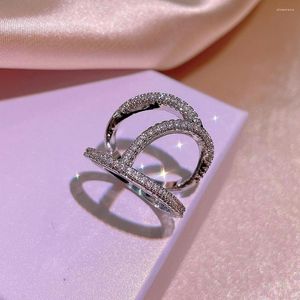 Cluster Rings 925 Sterling Silver Small Incense Wind Fashion Cold White Zircon Interwoven Double Ring Ladies Party Birthday Jewelry Gift