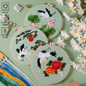 Chinese Style Products DIY Embroidery Craaft Chinese Crane Printed Pattern for Beginner Needlework Hoop Cross Stitch Set Sewing Home Decor