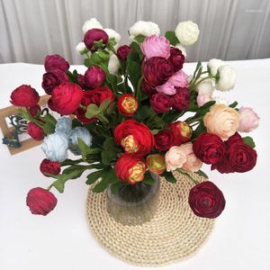 Dekorative Blumen, 5 Stück, künstlicher Rosen-Blumenstrauß, Heimdekoration, hochwertige Hochzeit mit 3 Köpfen, Brautzimmer, Weihnachtsdekoration