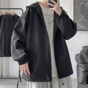 Giacche da uomo 2023 Primavera Autunno Casual Tinta unita Moda Sciolto manica lunga Giacca con cappuccio Uomo Cappotto con cerniera Cardigan Outwear Bianco