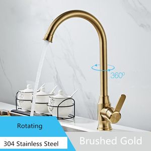 Kitchen Faucets Faucet Swivel Stainless Steel Sink Rotating Bathroom Basin Mixer Tap Brushed Gold