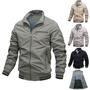 Chaquetas de hombre Chaqueta de algodón lavado Color sólido Abrigo informal Bolsillo con cremallera