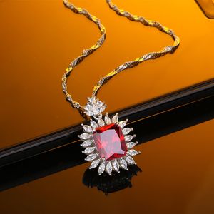 Hot Sale S925 Sterling Silver Delicate Ruby Pendant Necklace High Carbon Diamond Party Gift Celebrity Light Luxury Jewelry Gift