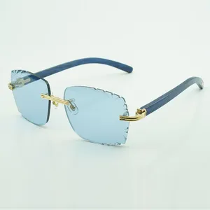 Neue Fabrik direkt Luxus-Mode-Sonnenbrille 0286O natürliche blaue High-End-Sonnenbrille aus Holz mit Gravurgläsern