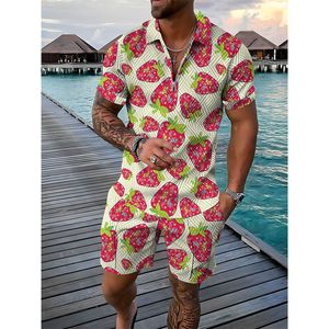 Erkek Trailtsits Erkek Moda Takım Meyveli Baskı Sıradan Polo Toppants Tatil Sokak Giyim Günlük Gevşek Yurtdışı Erkek Giyim Yaz Nefes Alabilir Mesh 230802