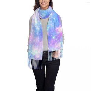 スカーフの女性スカーフタッセルヘッドラップピンクとブルーの魔法の銀河スタープリントフェム薄い秋の冬のバンダナ