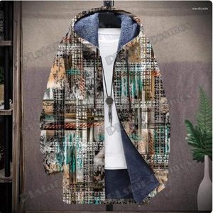 Men's Trench Coats Fashion Winter Hooded Jacket With Novel Design Pattern 3D Printed Zip Casual Thick Insulated