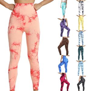 Active Pants Women Silk Yoga Tie Dye Seamless High midja Abdominal Dentraction Women's Outdoor Tight Sports Fitness