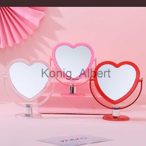 Compact Mirrors Korean Style Heart Shaped Cosmetic Mirror Acrylic Base Makeup Mirror Rotatable Home Bedroom Desktop Vanity Mirror for Women x0803