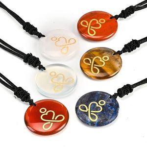 Hänge halsband naturliga ädelstenar ametist obsidian charm abstrakt yoga chakra helande kristall reiki sten graverad sittmönster halsband