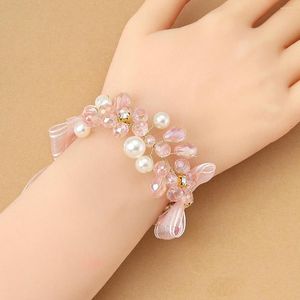 Link Bracelets Wedding Wrist Flower Pearl Beads Corsage Ceremony Prom Bridal Bracelet Hand Decor For Bride & Bridesmaid AIC88