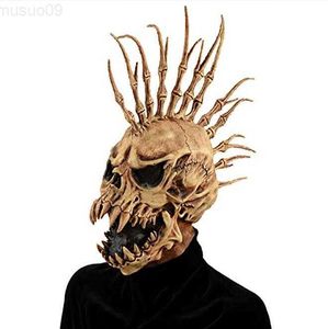 Party Masks Skull Mask Halloween Props Skeleton Punk Mask Latex Full Head Mask Punk Skull Horror Mask Halloween Decoration L230803