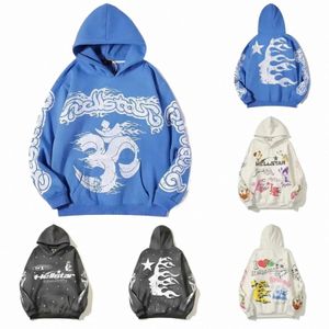 Hellstar Hoodies Herren Sweatshirts High Street Fleece Y2K Kapuzengrafik Harajuku Stranger Things Oversize Lose Warme Pullover Sweatshirts Lose Hip Ho D7MT#