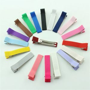 100pcs 20 Colors 50mm Double Prong Alligator Clip Kids Grosgrain Ribbon Covered Hairpin Barrettes DIY Accessories ZZ