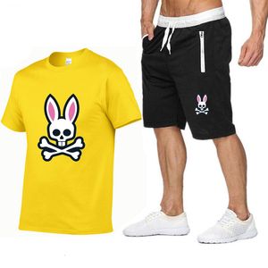 Мужские спортивные костюмы для спорта на открытом воздухе для бега с короткими рукавами, хлопковая футболка с принтом призрака кролика, шорты, летние повседневные женские 230802