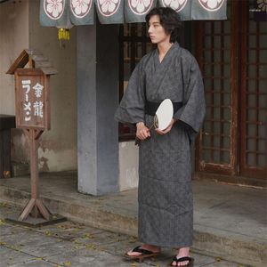 Roupa étnica Kimono Para Homens Yukata Preto Cinza Check Robe Japonês Tradicional Samurai Casual Moda Simples Streetwear Homeware Terno