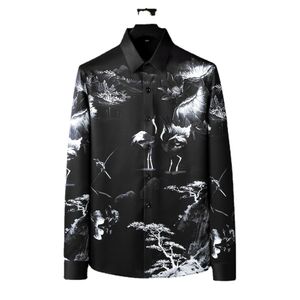 2023 Autumn Chinese Style Printed Shirt for Men High Quality Long Sleeve Slim Fit Casual Shirts Fashion Social Business Blouse