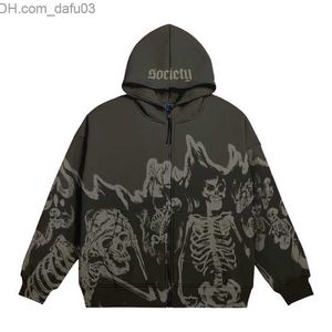 Men's Hoodies Sweatshirts 2022 New Vintage Skull Printed Zipper Hoodie Women's Y2K Street Hip Hop Casual Sweatshirt Couple Thick Loose Hoodie Z230803