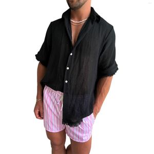 Мужские рубашки Men Fashion Beach Solid Color Boolge-Down-Down рубашка с короткими рукава