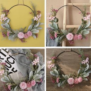 Decorative Flowers Christmas Spring Wreath Artificial Plant Seasonal Garland Ornament Indoor Outdoor Wall Front Door Decor Welcome