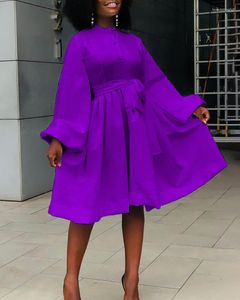 カジュアルドレス2023アフリカの女性のソリッドプラスサイズのファッションプルオーバーランタンスリーブトリムlretulationlypopousドレス5xl