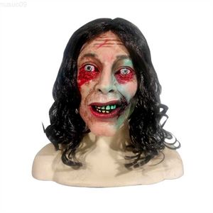 Festmasker film ondska död stiger skräckmask halloween cosplay skräck latex full huvud masker läskig skrämmande ond kvinnlig spöke djävul mask l230803