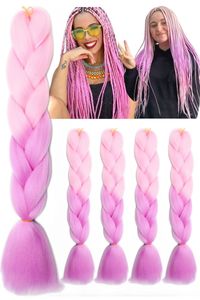 Ombre Jumbo Plajing Włosy przedłużanie Ombre Pink Braids Syntehic Box Braids Shrocher Hair Jumbo Braids Włosy do skrętu warkocze 24 cali J2